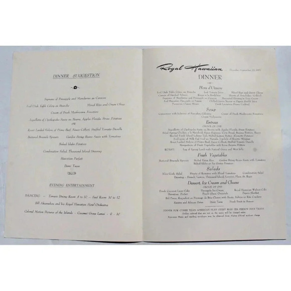 Vtg 1951 ROYAL HAWAIIAN HOTEL Menu "Healani" Hawaii Artwork by John Kelly - Picture 2 of 3